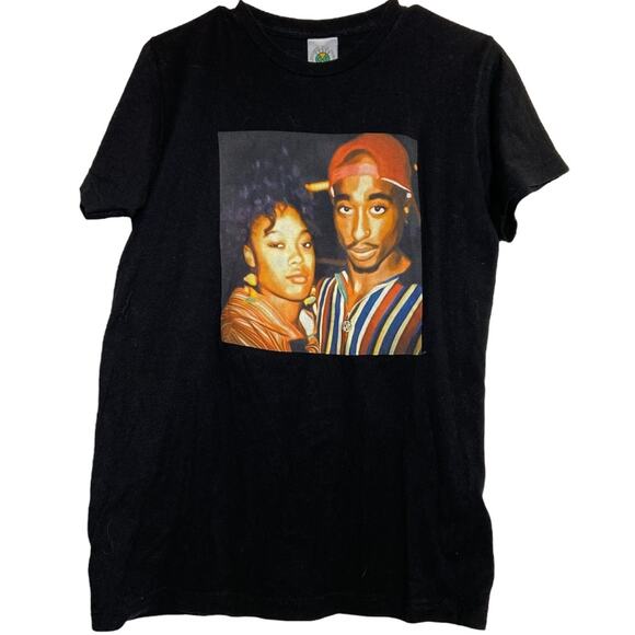 Cross Colours Tupac Shakur Da Brat T-Shirt Crew Neck Short Sleeve Black Small - Picture 1 of 4